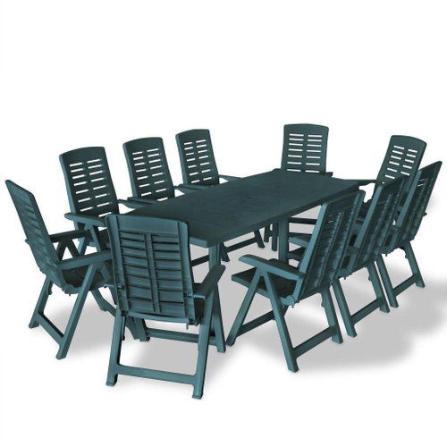 11-Piece Plastic Garden Dining Set, Green 275082 - Garden Furniture - Main image