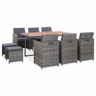 11-Piece Polyrattan and Acacia Garden Dining Set, Anthracite 46370 - Garden Furniture