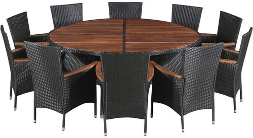 11-piece Garden Dining Set Polyrattan and Acacia Wood Black 43948 43948 - Garden Furniture - Main image