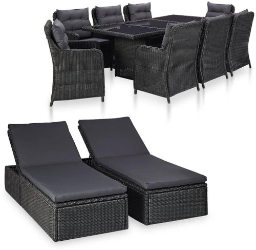 11-piece Garden Dining Set Polyrattan Black 46547 46547 - Garden Furniture - Main image