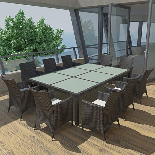 11-piece Garden Dining Set with Cushions Black Polyrattan 41822 41822 - Garden Furniture - Main image