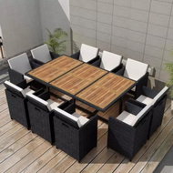 11-Piece Polyrattan Garden Dining Set with Cushions, Black 42550 42550 - Garden Furniture
