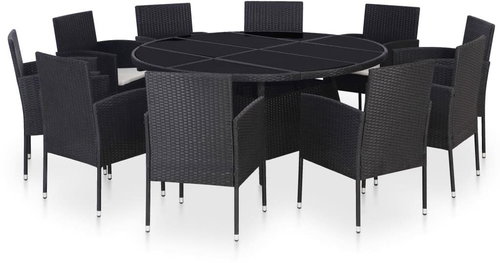 11-Piece Polyrattan Garden Dining Set with Cushions, Black 43925 43925 - Garden Furniture - Main image
