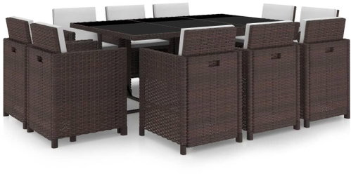 11-Piece Polyrattan Garden Dining Set with Cushions, Brown 42548 Main image 11-Piece Polyrattan Garden Dining Set with Cushions, Brown 42548 - Garden Furniture - Main image
