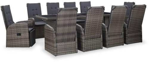 11-piece Garden Dining Set with Pillows Grey Polyrattan 46055 46055 - Garden Furniture - Main image