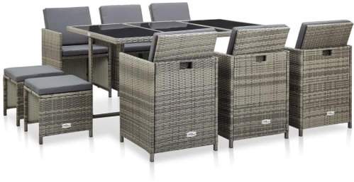 11-Piece Polyrattan Garden Dining Set with Cushions, Grey 46537 Main image 11-Piece Polyrattan Garden Dining Set with Cushions, Grey 46537 - Garden Furniture - Main image