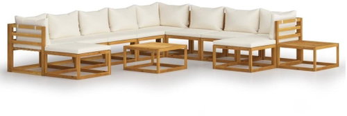 12-Piece Solid Acacia Garden Set with Cushions, Cream 3057650 - Garden Furniture - Main image