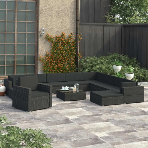 12-piece Garden Sofa with Cushions Polyrattan Black 46750 46750 - Garden Furniture - Main image