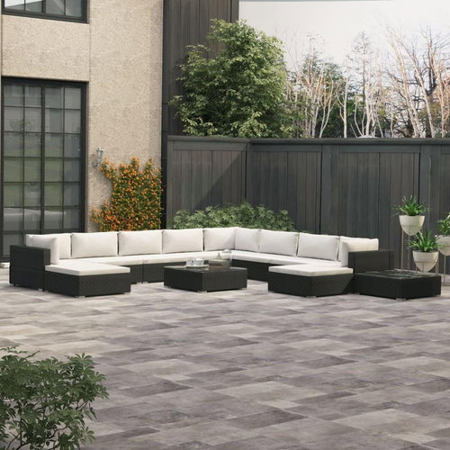 12-piece Garden Sofa with Cushions Polyrattan Black 46762 46762 - Garden Furniture - Main image