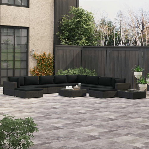12-piece Garden Sofa with Cushions Polyrattan Black 46764 46764 - Garden Furniture - Main image