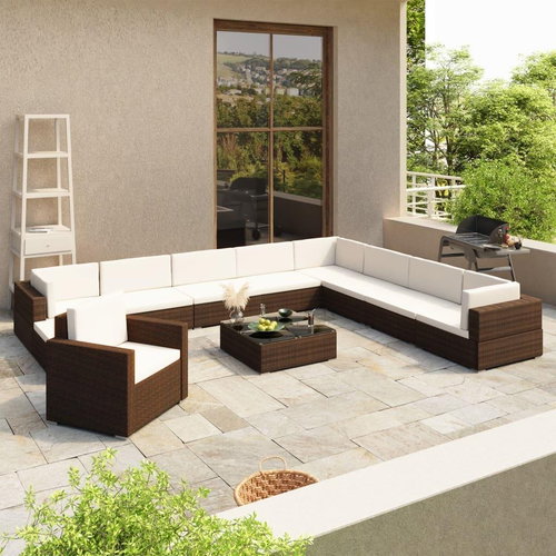 12-piece Garden Sofa Set with Cushions Polyrattan Brown 41262 41262 - Garden Furniture - Main image