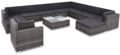 12-Piece Garden Sofa Set With Cushions Polyrattan Grey 44423 44423 - Garden Furniture - Main image