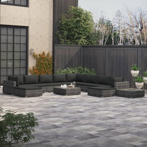 12-Piece Garden Sofa Set With Cushions Polyrattan Grey 46763 46763 - Garden Furniture - Main image