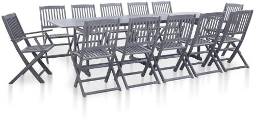 13-Piece Solid Acacia Garden Dining Set, Grey 46330 46330 - Garden Furniture - Main image