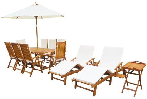 13-piece Garden Dining Set with Cushions Solid Acacia Wood 43551 43551 - Garden Furniture - Main image