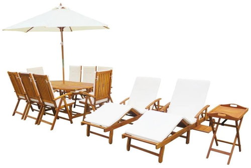 13-piece Garden Dining Set with Cushions Solid Acacia Wood 43886 43886 - Garden Furniture - Main image