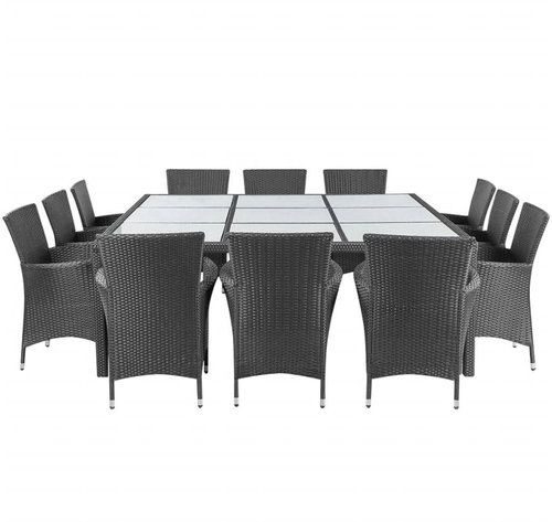 13-piece Garden Dining Set with Cushions Black Polyrattan 41824 41824 - Garden Furniture - Main image