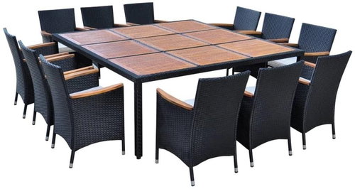 13-piece Garden Dining Set with Cushions, Black Polyrattan 41826 41826 - Garden Furniture - Main image