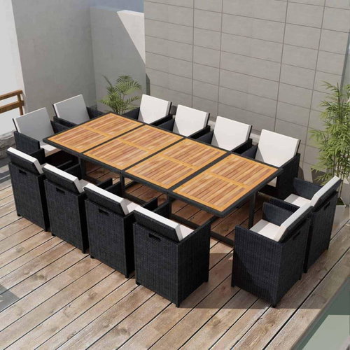 13-piece Garden Dining Set with Cushions Black Polyrattan 42554 42554 - Garden Furniture - Main image