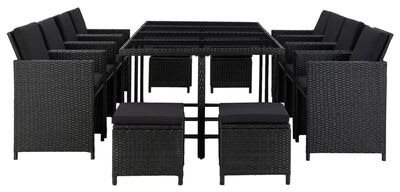 13-Piece Garden Dining Set With Cushions Polyrattan Black 46382 46382 - Garden Furniture - Main image