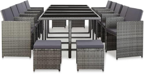 15-Piece Garden Dining Set With Cushions Polyrattan Anthracite 46423 46423 - Garden Furniture - Main image