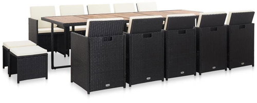 15-piece Garden Dining Set with Cushions Polyrattan Black 46425 46425 - Garden Furniture - Main image