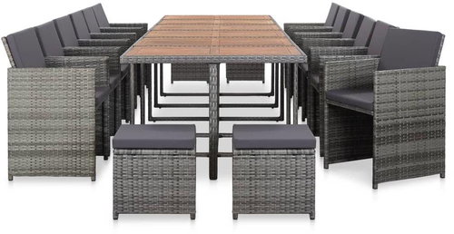 17-Piece Polyrattan Garden Dining Set with Cushions, Anthracite 46433 46433 - Garden Furniture - Main image