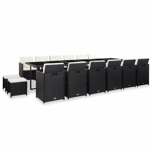 17-piece Garden DiningSet with Cushions Black Polyrattan 46427 46427 - Garden Furniture - Main image