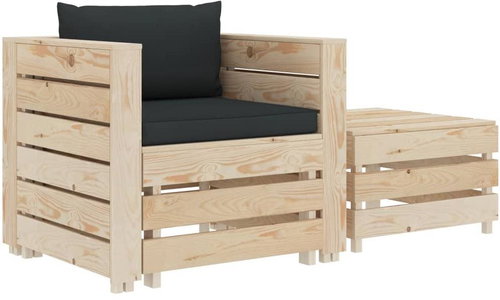 2-Piece Wooden Garden Sofa Set with Cushions, Anthracite 3051756 3051756 - Garden Furniture - Main image