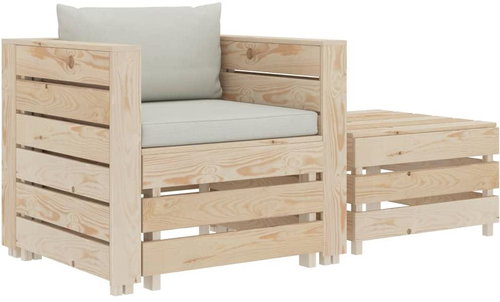 2-Piece Wooden Garden Sofa Set with Cushions, Beige 3051802 3051802 - Garden Furniture - Main image