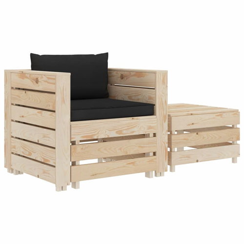 2-Piece Wooden Garden Sofa Set with Cushions, Black 3051733 3051733 - Garden Furniture - Main image
