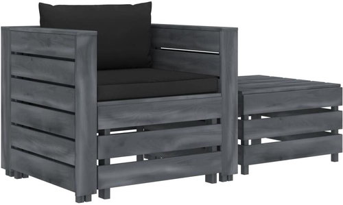 2-Piece Wooden Garden Sofa Set with Cushions, Black 3052009 3052009 - Garden Furniture - Main image