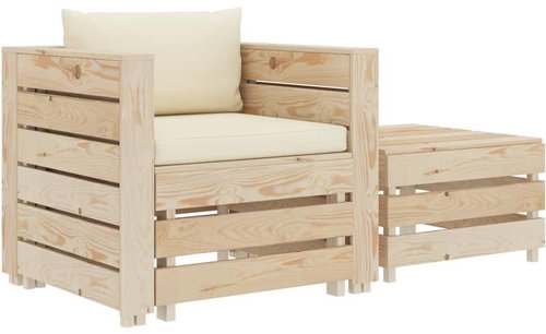 2-Piece Wooden Garden Sofa Set with Cushions, Cream 3051825 3051825 - Garden Furniture - Main image