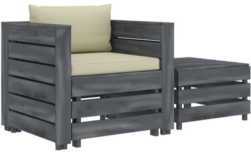 2-Piece Wooden Garden Sofa Set with Cushions, Cream 3052101 3052101 - Garden Furniture - Main image