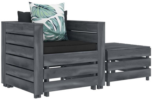 2-Piece Wooden Garden Sofa Set with Patterned Cushion 3052124 3052124 - Garden Furniture - Main image