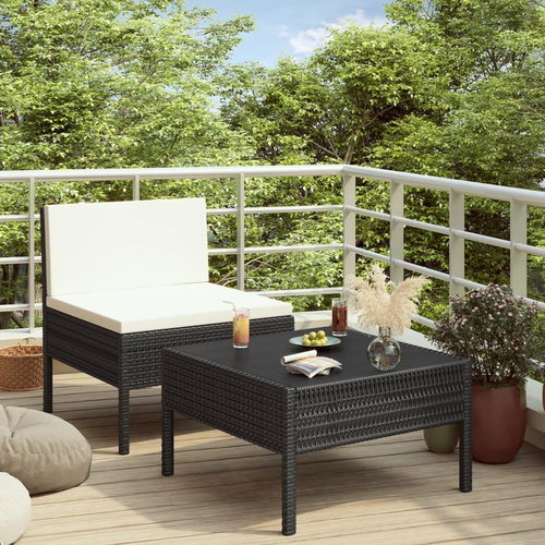 2-Piece Polyrattan Garden Sofa Set with Cushions, Black 310198 310198 - Garden Furniture - Main image