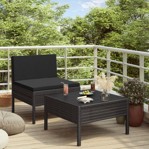 2-Piece Polyrattan Garden Furniture Set with Cushions, Black 310199 310199 - Garden Furniture - Main image