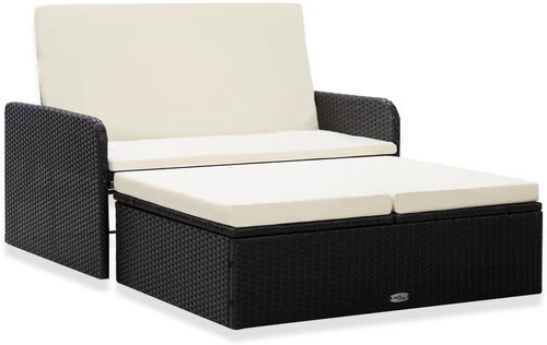 2-Piece Polyrattan Garden Sofa Set with Cushions, Black 46078 46078 - Garden Furniture - Main image