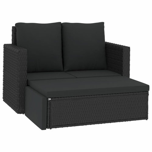 2-Piece Polyrattan Garden Sofa Set with Cushions, Black 46739 46739 - Garden Furniture - Main image