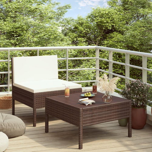 2-Piece Polyrattan Garden Sofa Set with Cushions, Brown 310197 310197 - Garden Furniture - Main image