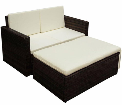 2-Piece Polyrattan Garden Sofa Set with Cushions, Brown 42733 42733 - Garden Furniture - Main image