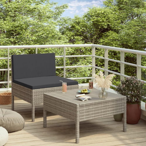 2-Piece Polyrattan Garden Sofa Set with Cushions, Grey 310200 310200 - Garden Furniture - Main image