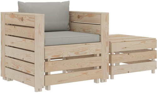 2-Piece Wooden Garden Sofa Set with Cushions, Taupe 3051779 3051779 - Garden Furniture - Main image