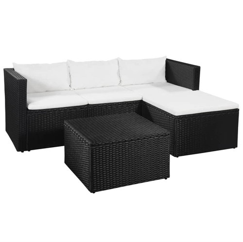 3-piece garden sofa polyratt black and white 44168 44168 - Garden Furniture - Main image