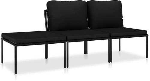 3-piece garden sofa with cushions black PVC 48593 48593 - Garden Furniture - Main image
