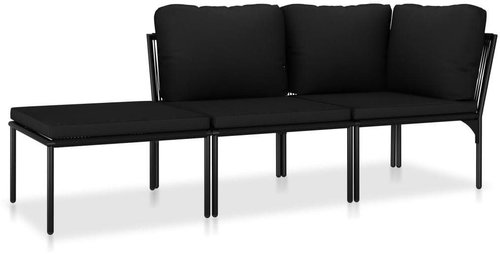 3-piece garden sofa with cushions black PVC 48594 48594 - Garden Furniture - Main image