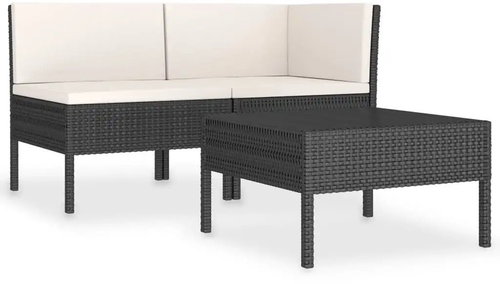 3 - piece garden sofa with cushions polyrattan black 310186 310186 - Garden Furniture - Main image