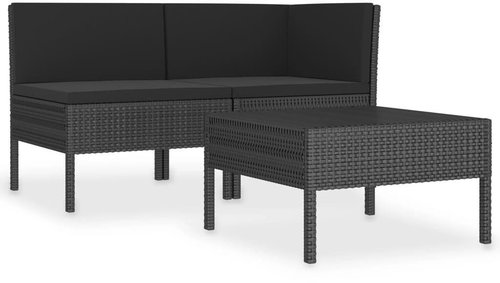 3 - piece garden sofa with cushions polyrattan black 310187 310187 - Garden Furniture - Main image