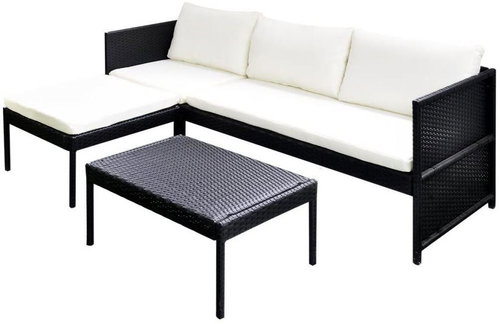 3-piece garden sofa with cushions polyrattan black 41382 41382 - Garden Furniture - Main image