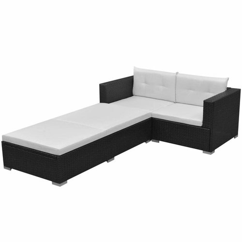 3-piece garden sofa with cushions polyratt black 42748 42748 - Garden Furniture - Main image
